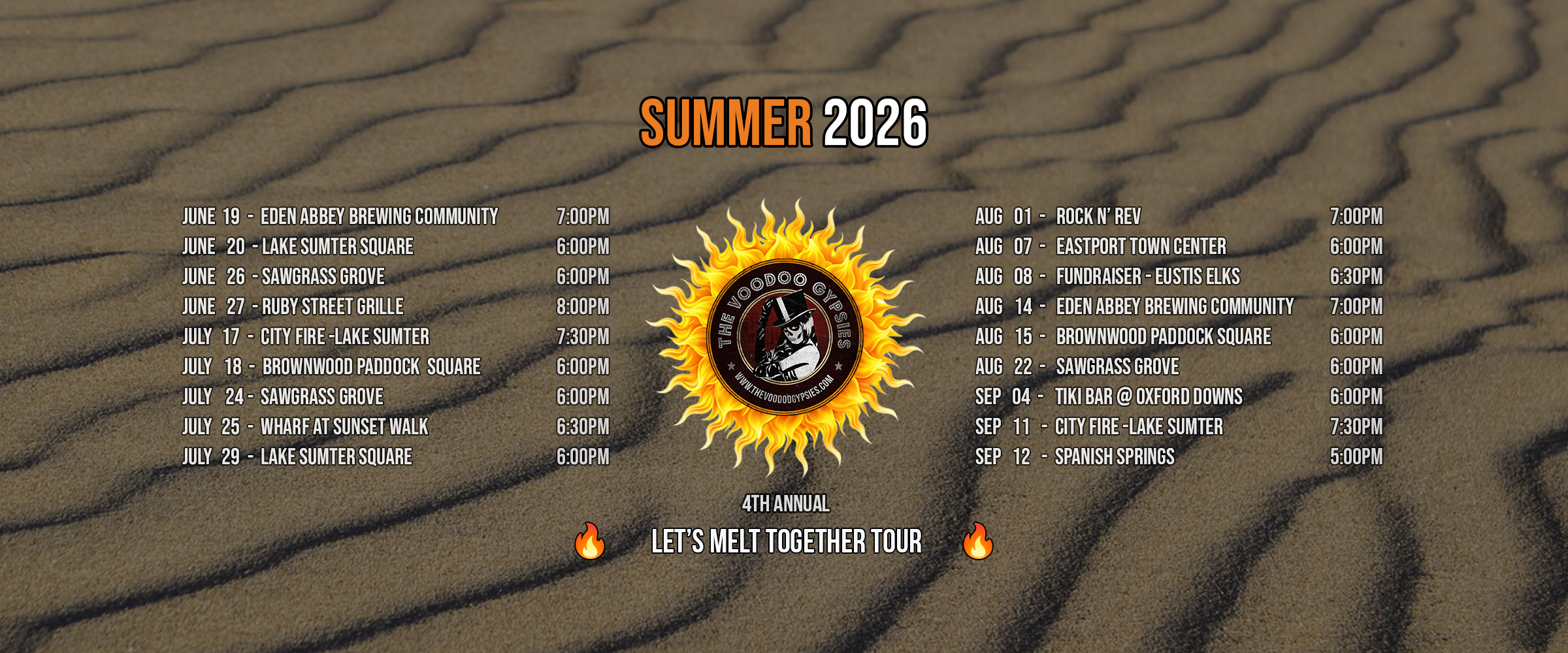 The Voodoo Gypsies - Summer 2026 "Let's Melt Together" Tour Schedule.